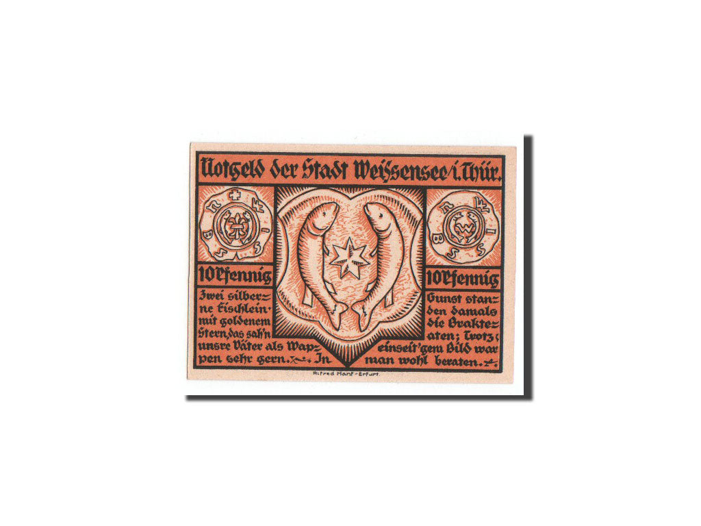 Geldschein, Deutschland, Weissensee i Thür., 10 Pfennig, poisson, 1921