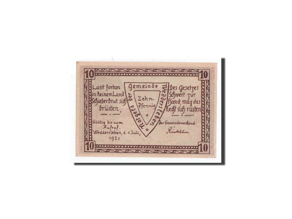 Banknote, Germany, Weddersleben, 10 Pfennig, paysage, 1921, Undated, UNC(65-70)
