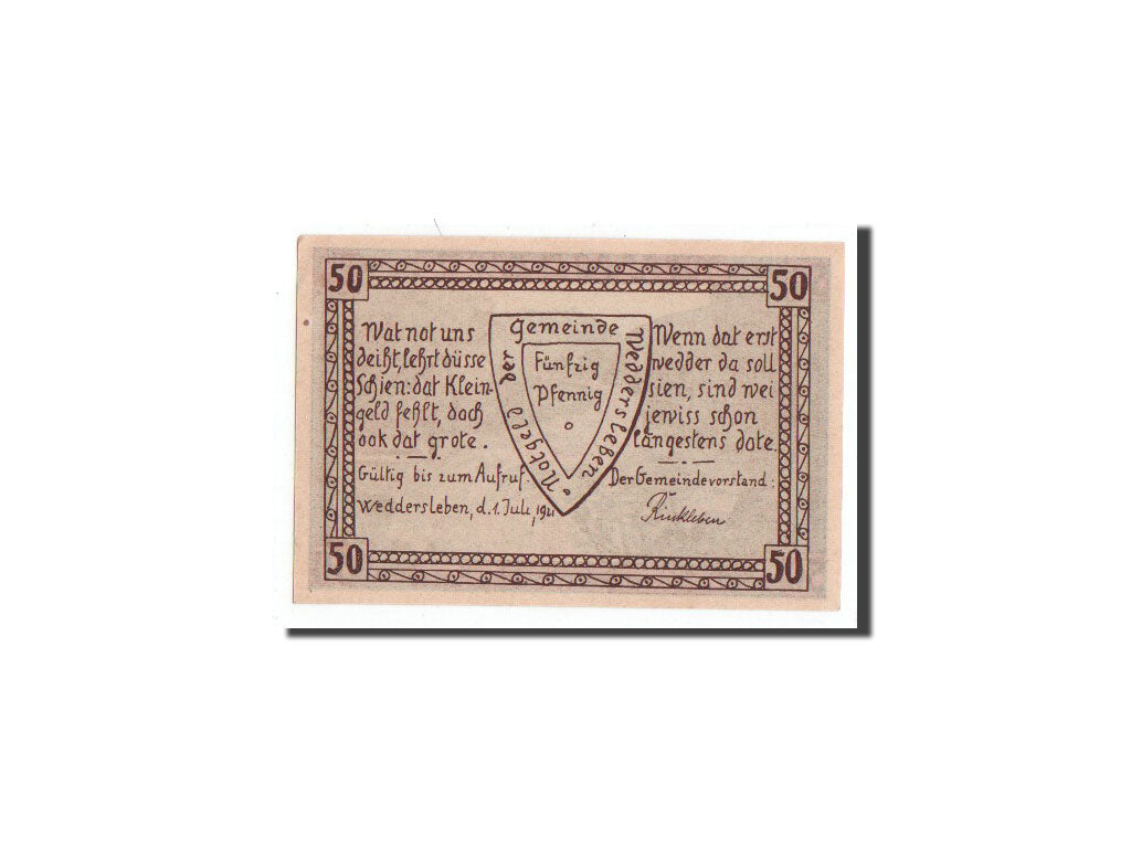 Banknote, Germany, Weddersleben, 50 Pfennig, paysage, 1921, Undated, UNC(65-70)