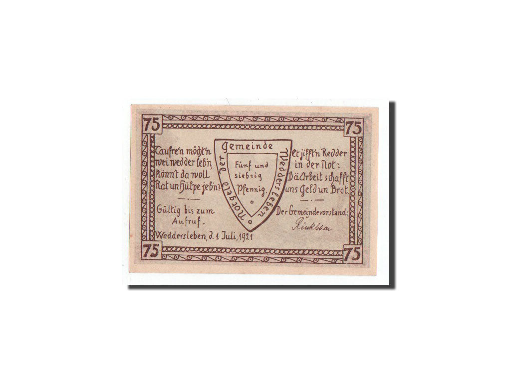 Geldschein, Deutschland, Weddersleben, 75 Pfennig, paysage, 1921, Undated, UNZ