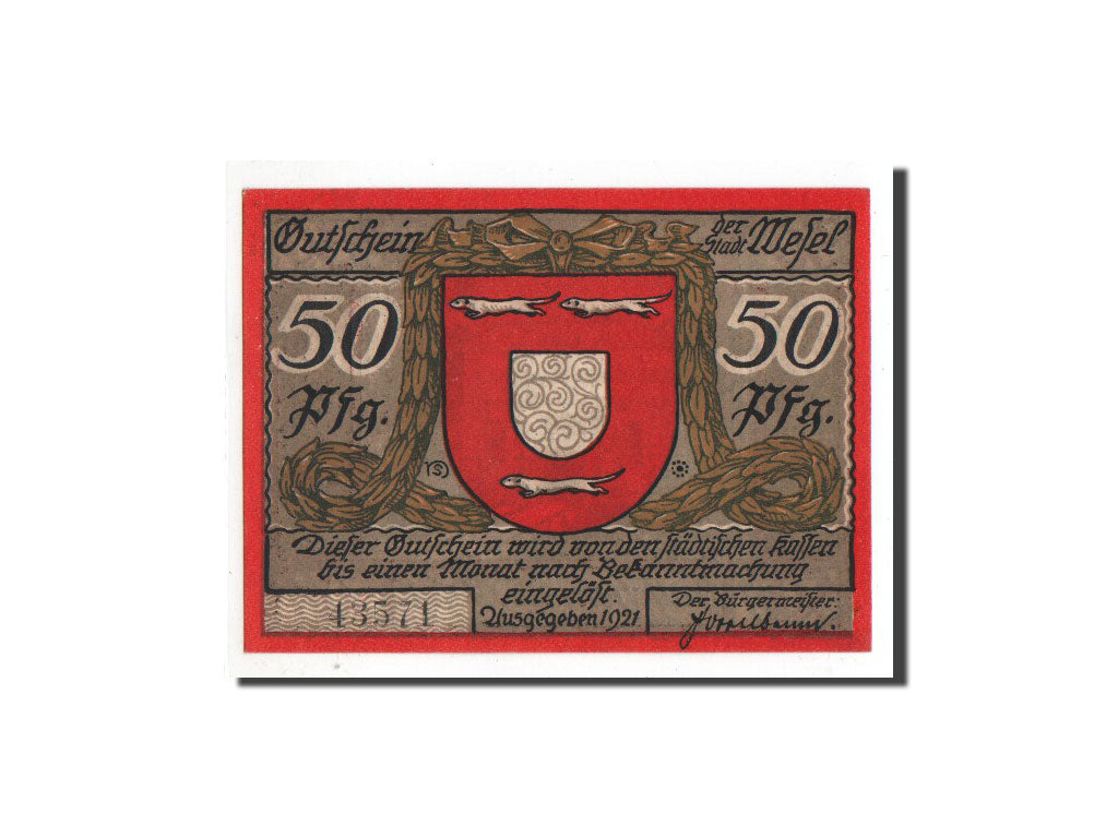Geldschein, Deutschland, Wesel, 50 Pfennig, monument 1, 1921, Undated, UNZ