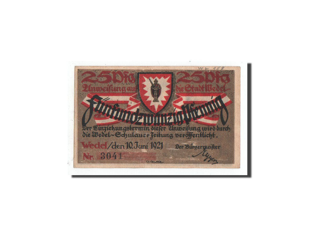 Banknote, Germany, Wedel, 25 Pfennig, personnage, 1921, 1921-06-10, UNC(65-70)