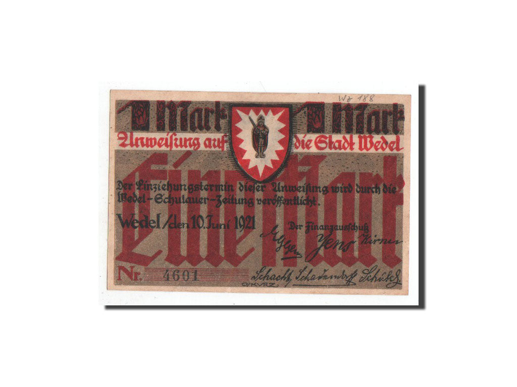 Banconote, Germania, Wedel, 1 Mark, personnage, 1921, 1921-06-10, FDS