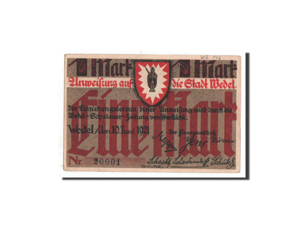 Banconote, Germania, Wedel, 1 Mark, personnage, 1921, 1921-06-10, FDS