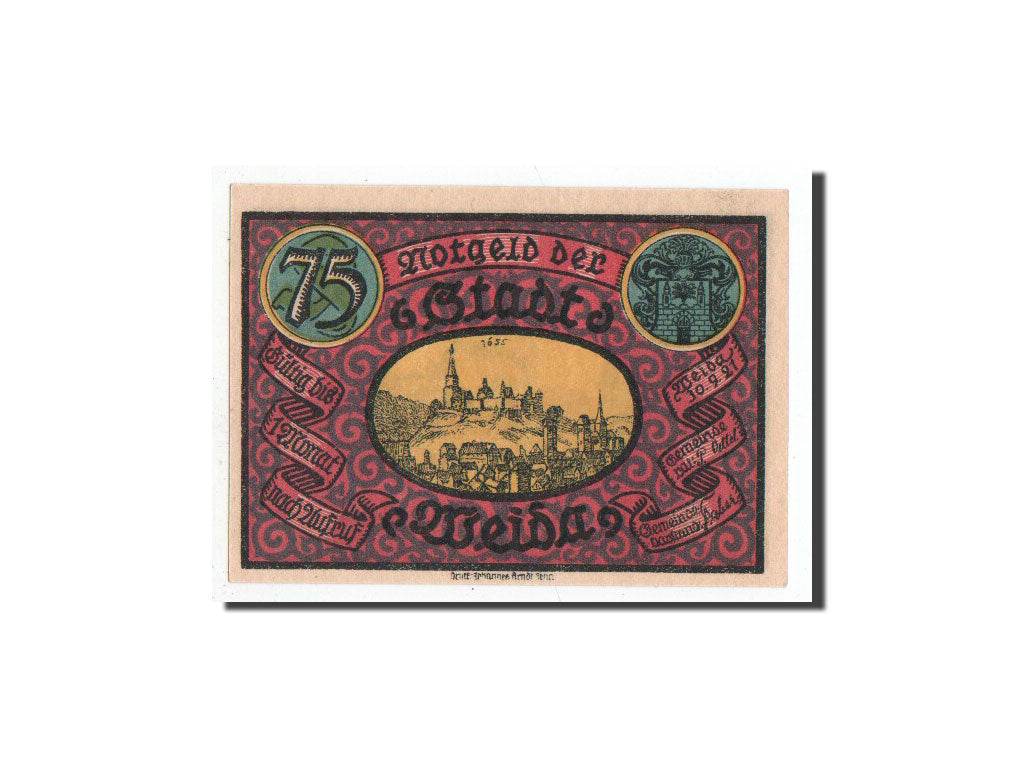Banconote, Germania, Weida Stadt, 75 Pfennig, paysage, 1921, 1921-09-30, FDS