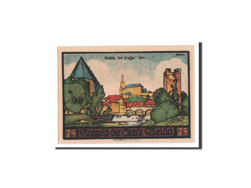 Banconote, Germania, Weida Stadt, 75 Pfennig, paysage, 1921, 1921-09-30, FDS