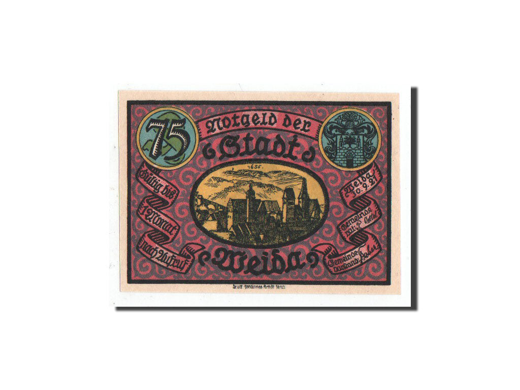 Banconote, Germania, Weida Stadt, 75 Pfennig, paysage 1, 1921, 1921-09-30, FDS