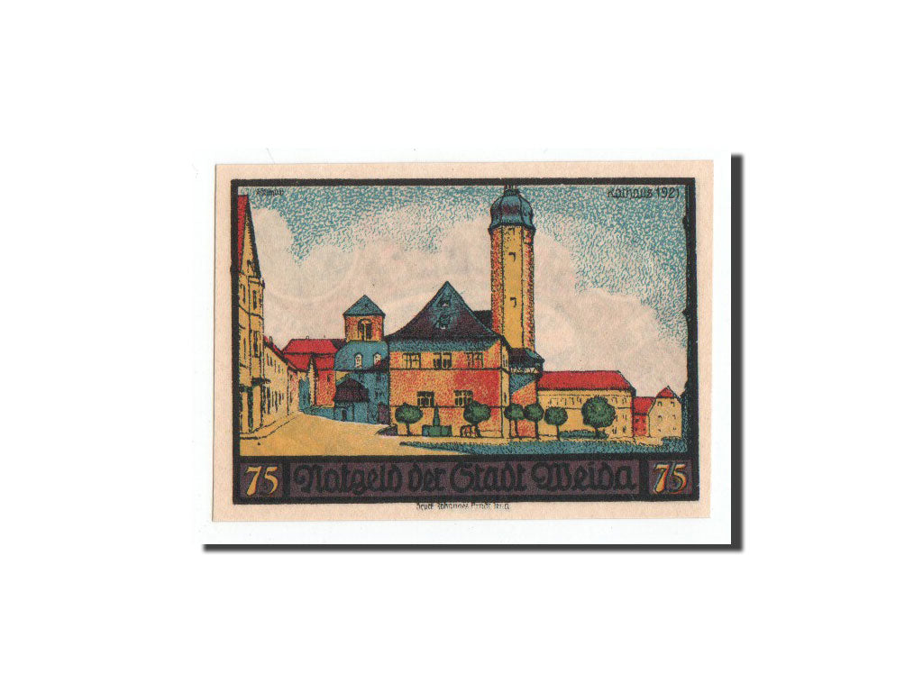 Banconote, Germania, Weida Stadt, 75 Pfennig, paysage 1, 1921, 1921-09-30, FDS