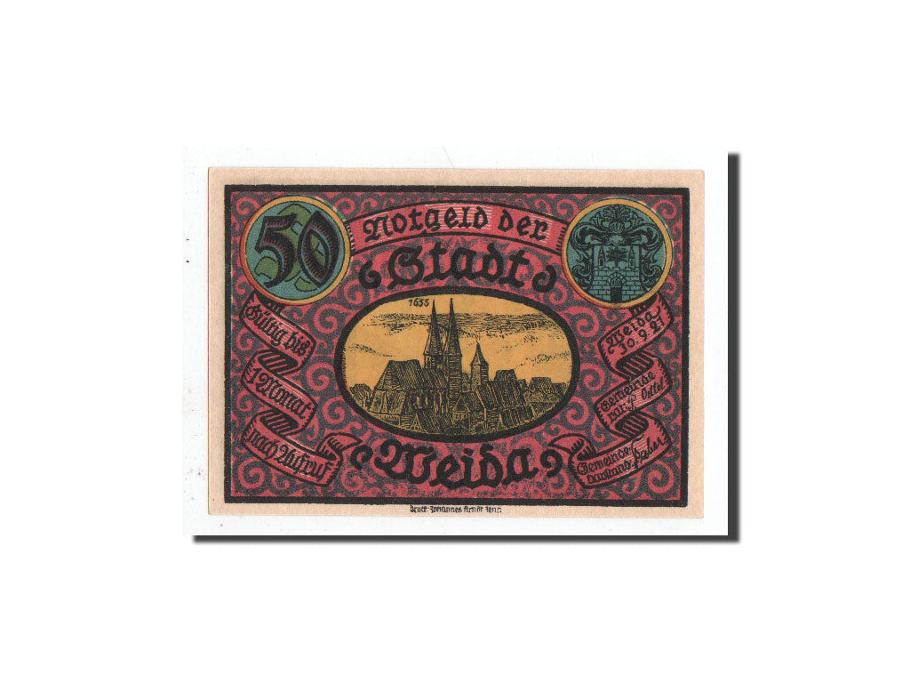 Banknote, Germany, Weida Stadt, 50 Pfennig, Eglise, 1921, 1921-09-30