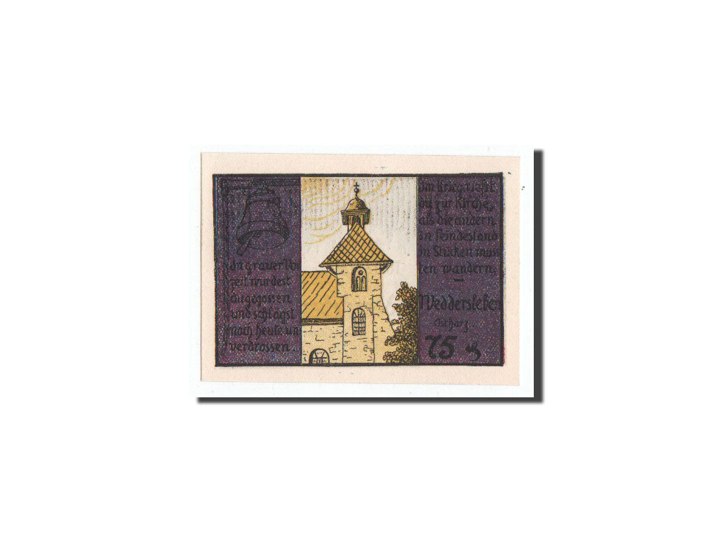 Billete, Alemania, Weddersleben, 75 Pfennig, Eglise, 1921, Undated, UNC