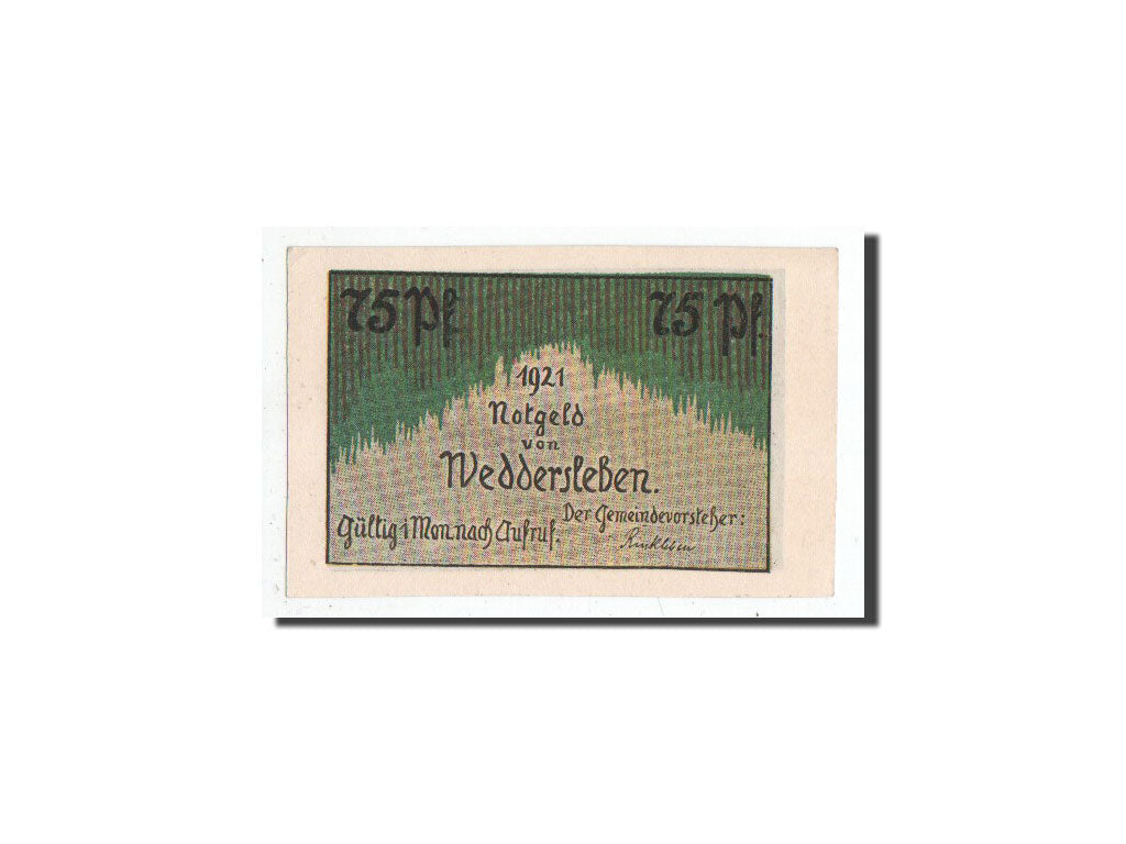 Banknote, Germany, Weddersleben, 75 Pfennig, paysage, 1921, Undated, UNC(65-70)