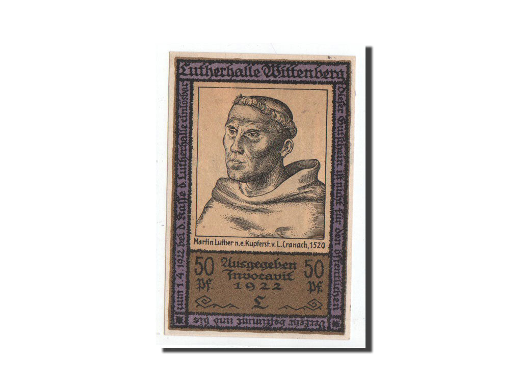Banknote, Germany, Wittenberg, 50 Pfennig, portrait, 1922, Undated, UNC(65-70)