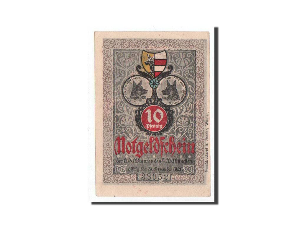 Geldschein, Deutschland, Wismar, 10 Pfennig, Monument, O.D, Undated, UNZ