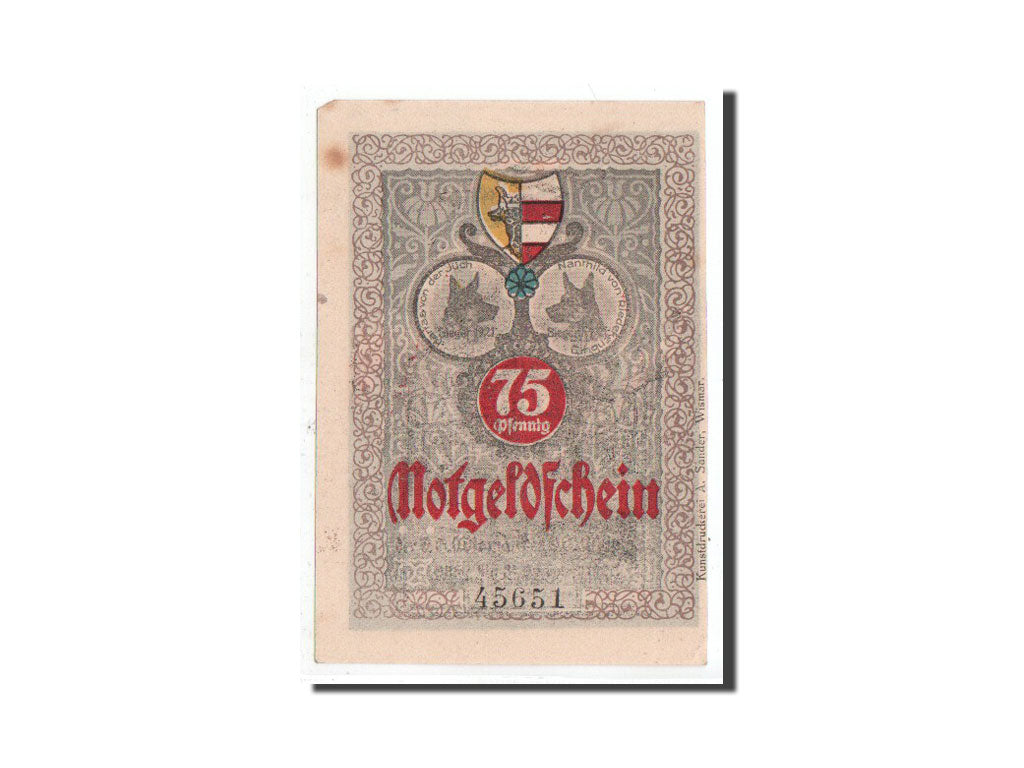 Banknote, Germany, Wismar, 75 Pfennig, Monument, O.D, Undated, UNC(65-70)