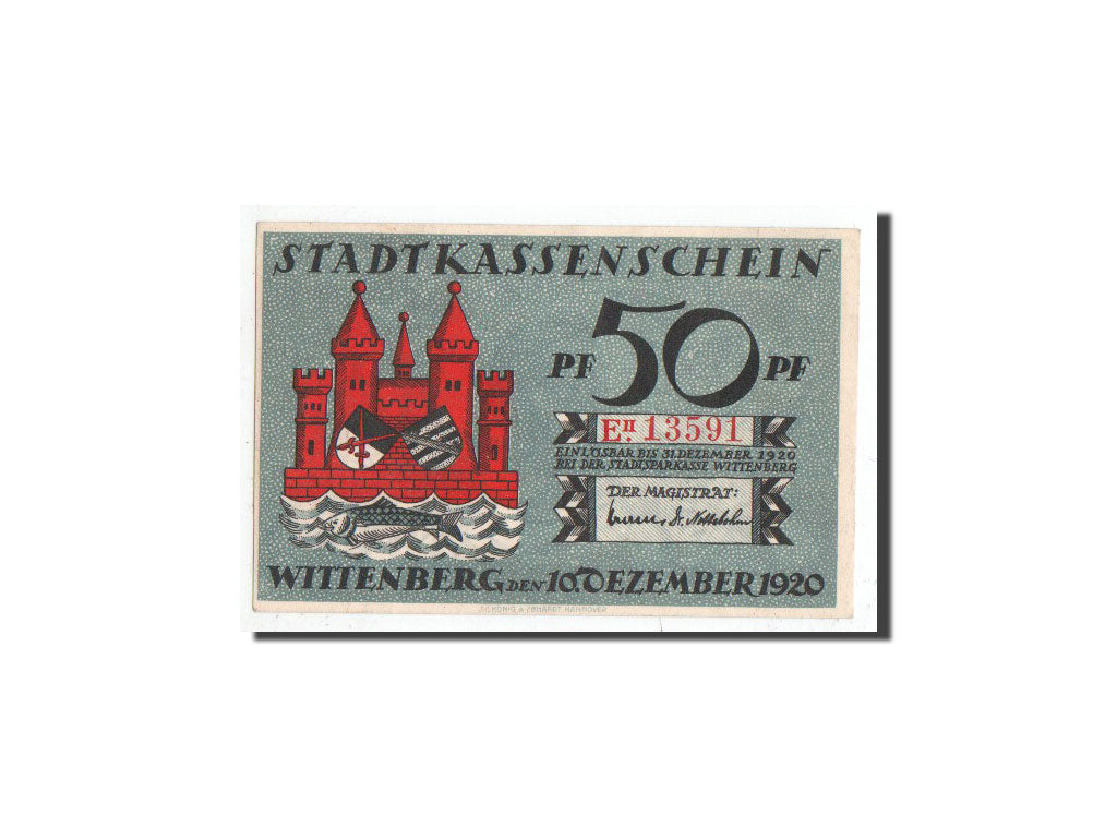 Banknote, Germany, Wittenberg, 50 Pfennig, portrait, 1920, 1920-12-10