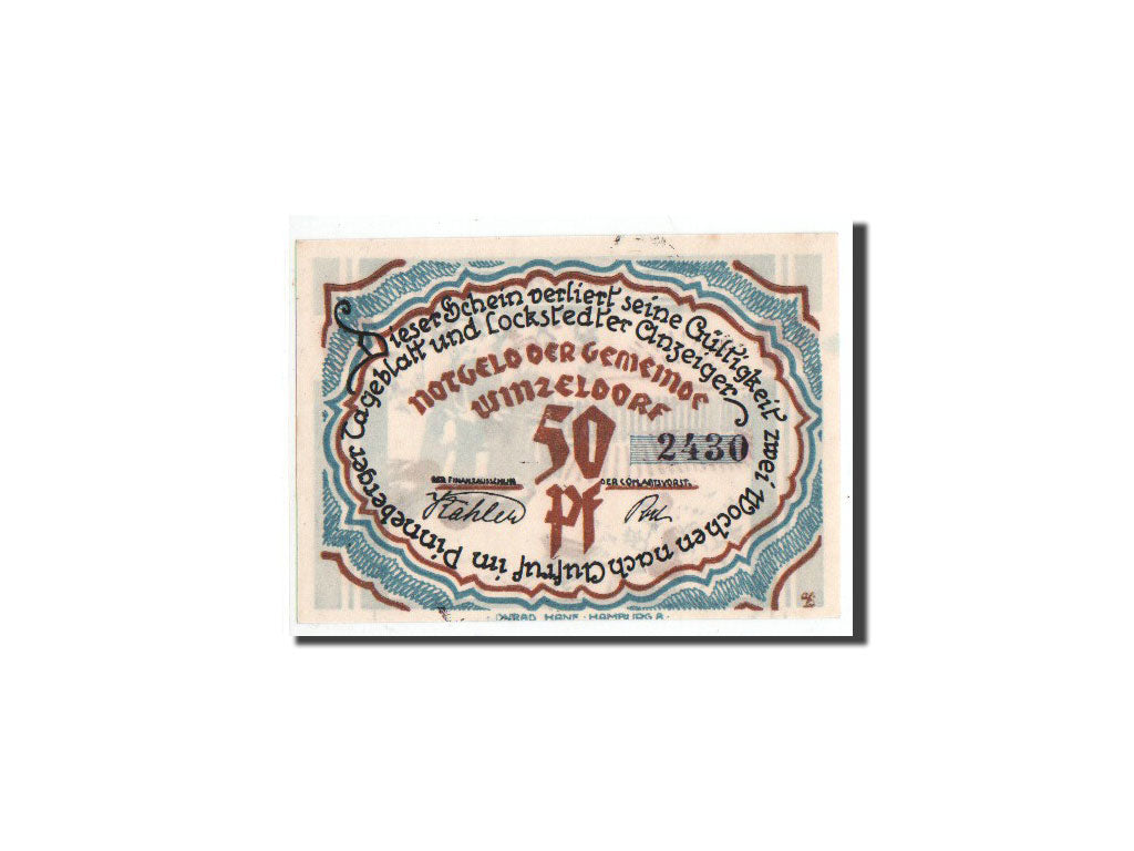 Banconote, Germania, Winzeldorf, 50 Pfennig, personnage, O.D, Undated, FDS