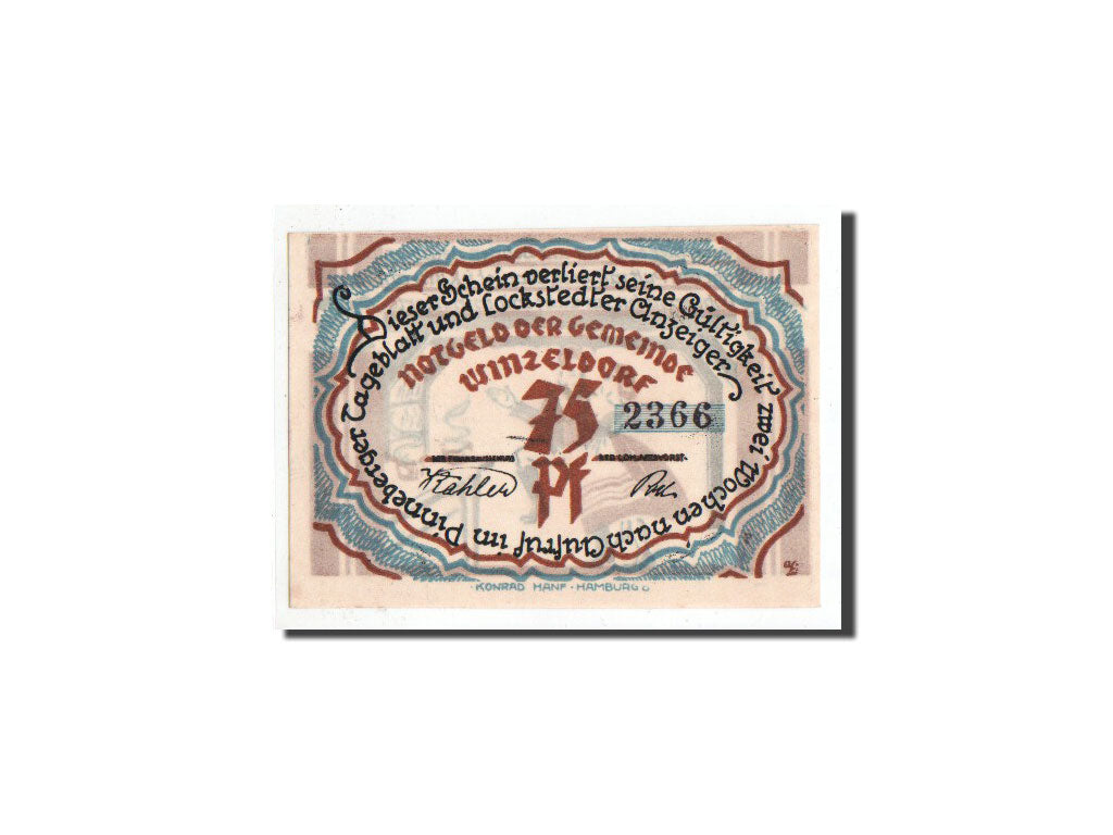 Banknote, Germany, Winzeldorf, 75 Pfennig, personnage 1, O.D, Undated