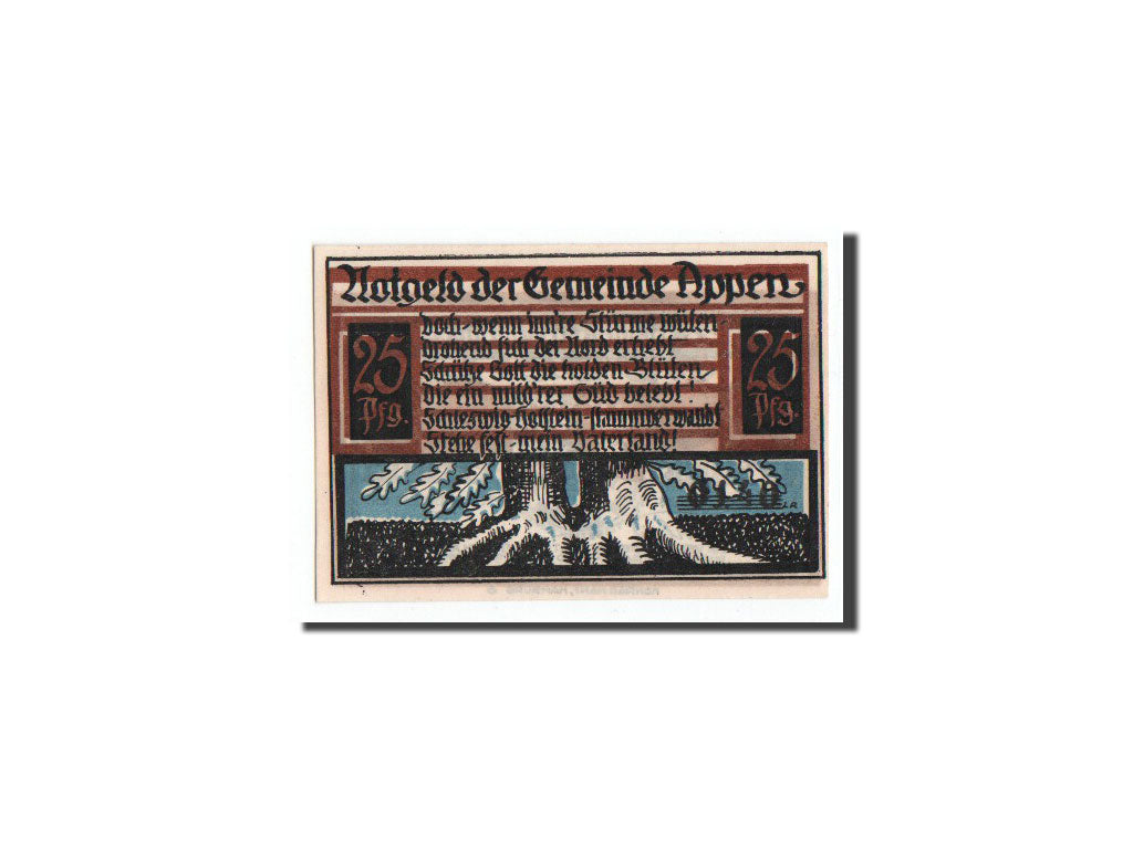Banknote, Germany, appen, 25 Pfennig, arbre, O.D, Undated, UNC(65-70), Mehl:39.1