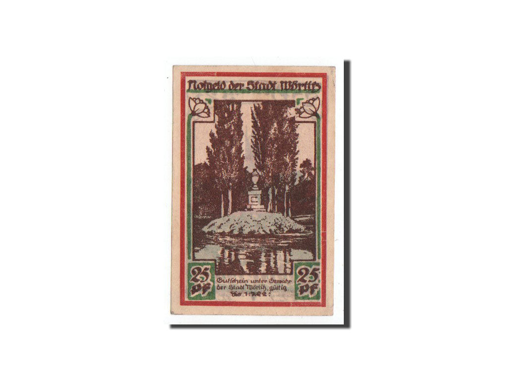 Banknote, Germany, Wörlitz, 25 Pfennig, Monument, O.D, Undated, UNC(65-70)