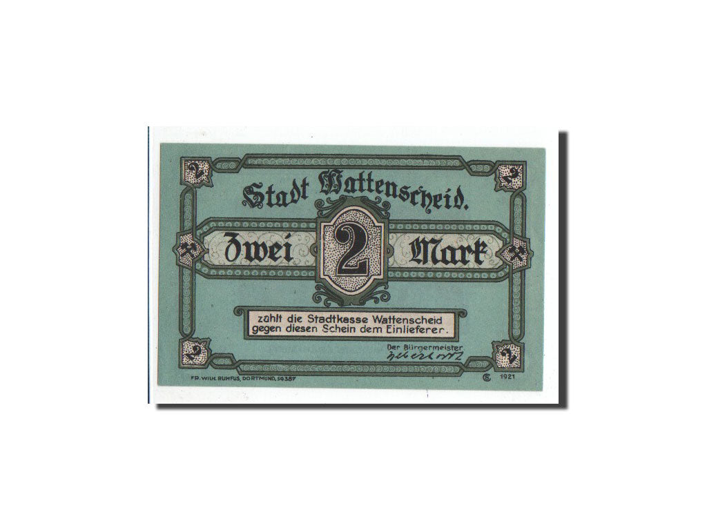 Banconote, Germania, Wattenscheid, 2 Mark, Mines, 1921, Undated, FDS, Mehl:1385