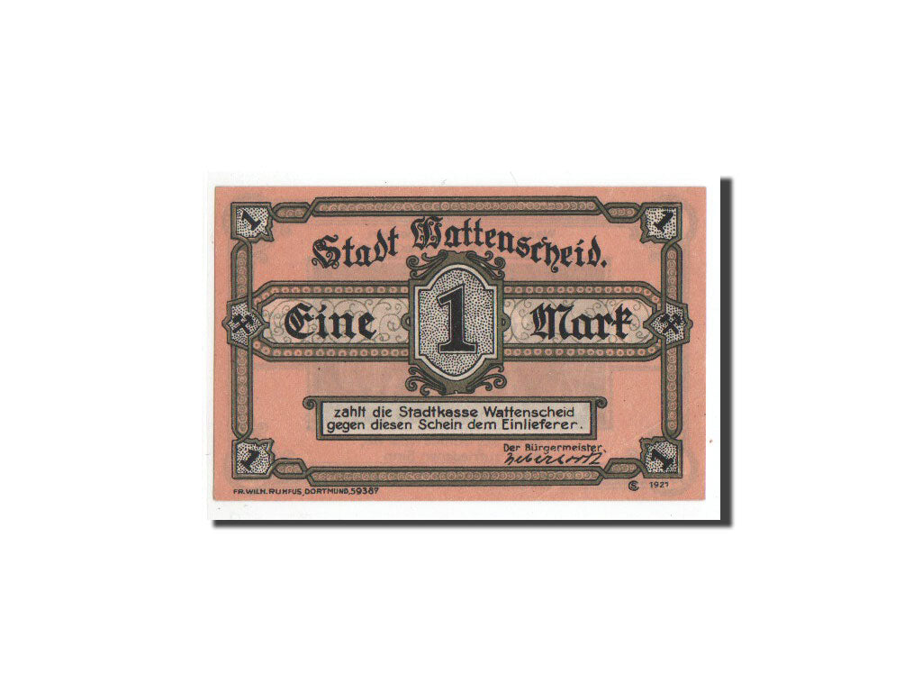 Geldschein, Deutschland, Wattenscheid, 1 Mark, Mineurs, 1921, Undated, UNZ
