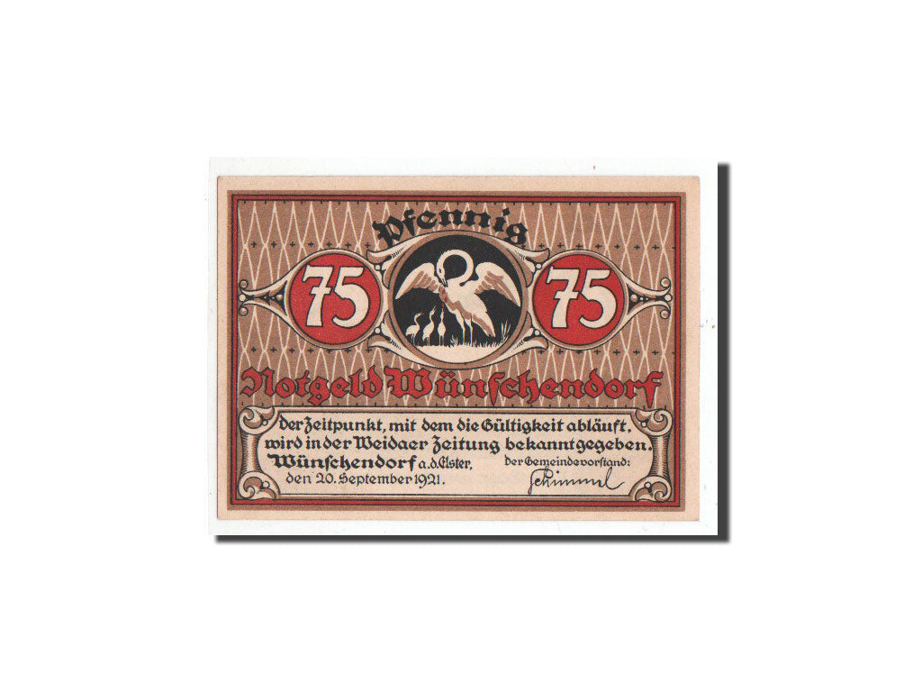Banknot, Niemcy, Wünschendorf, 75 Pfennig, personnage, 1921, 1921-9-20