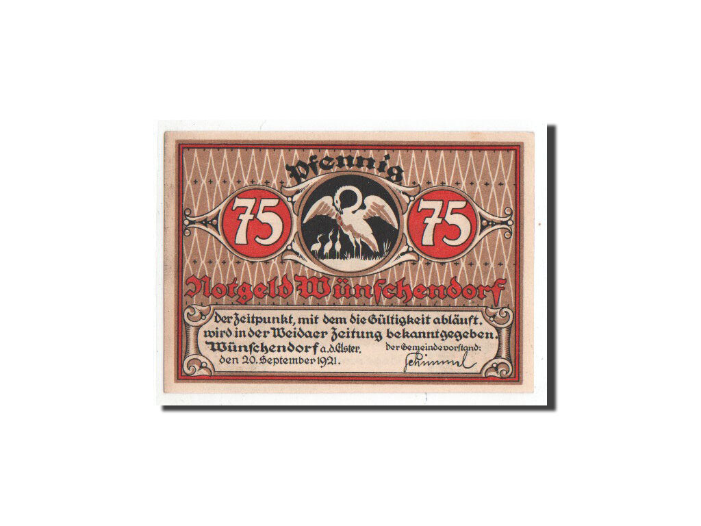 Geldschein, Deutschland, Wünschendorf, 75 Pfennig, personnage 1, 1921