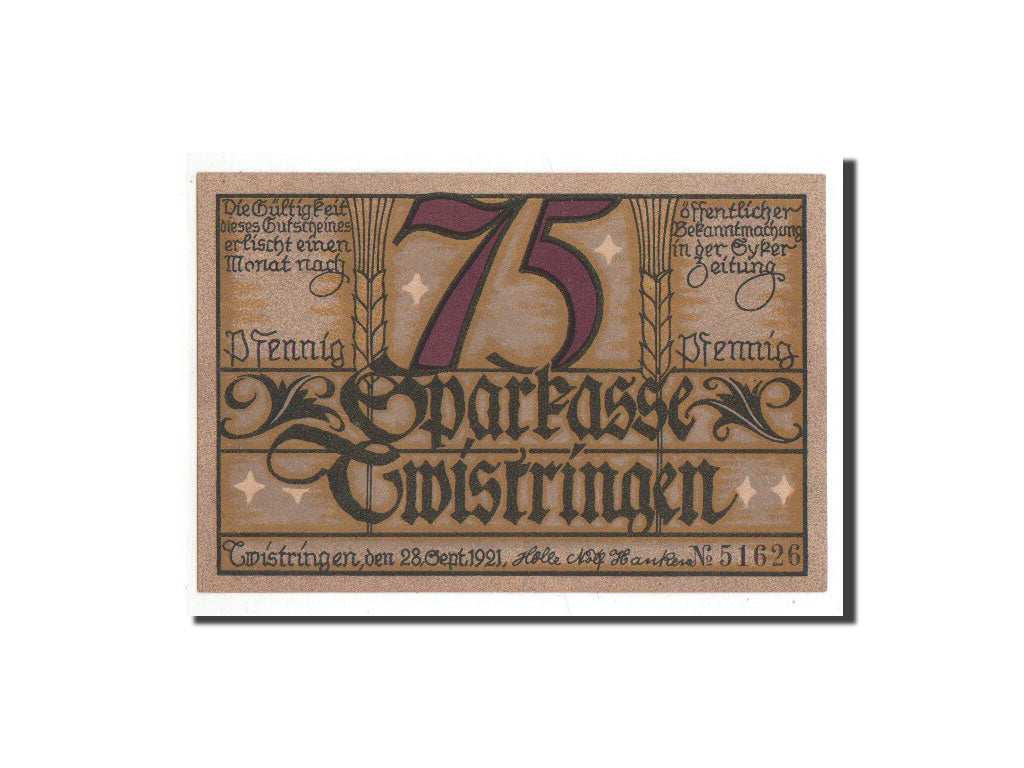 Billete, Alemania, Twistringen, 75 Pfennig, personnage, 1921, 1921-09-28, UNC