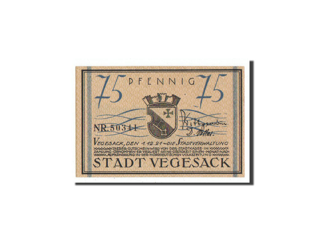Billete, Alemania, Vegesack, 75 Pfennig, Ecusson, 1921, Undated, UNC