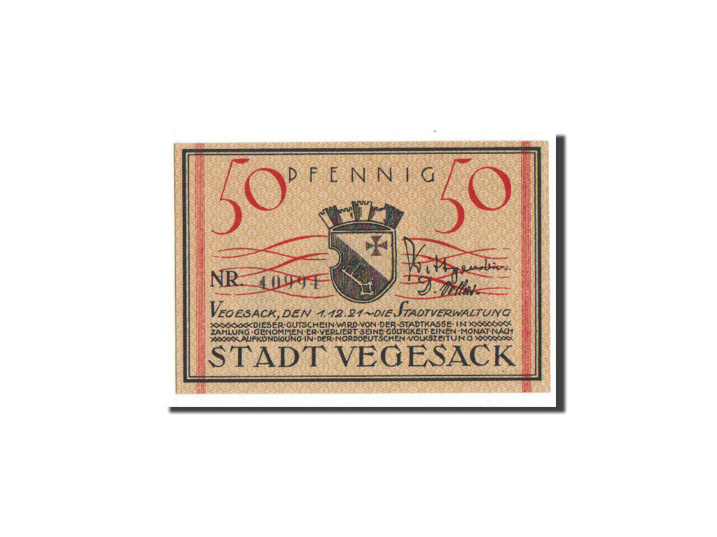 Billete, Alemania, Vegesack, 50 Pfennig, Ecusson, 1921, Undated, UNC