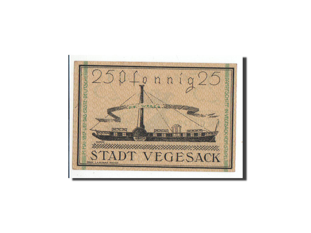 Billete, Alemania, Vegesack, 25 Pfennig, Ecusson, 1921, Undated, UNC