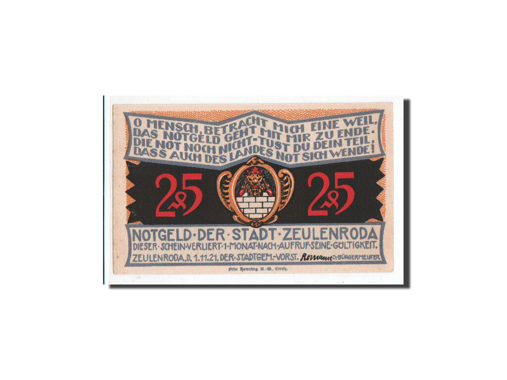 Banknot, Niemcy, Zeulenroda, 25 Pfennig, ville 2, 1921, 1921-11-01, UNC(65-70)