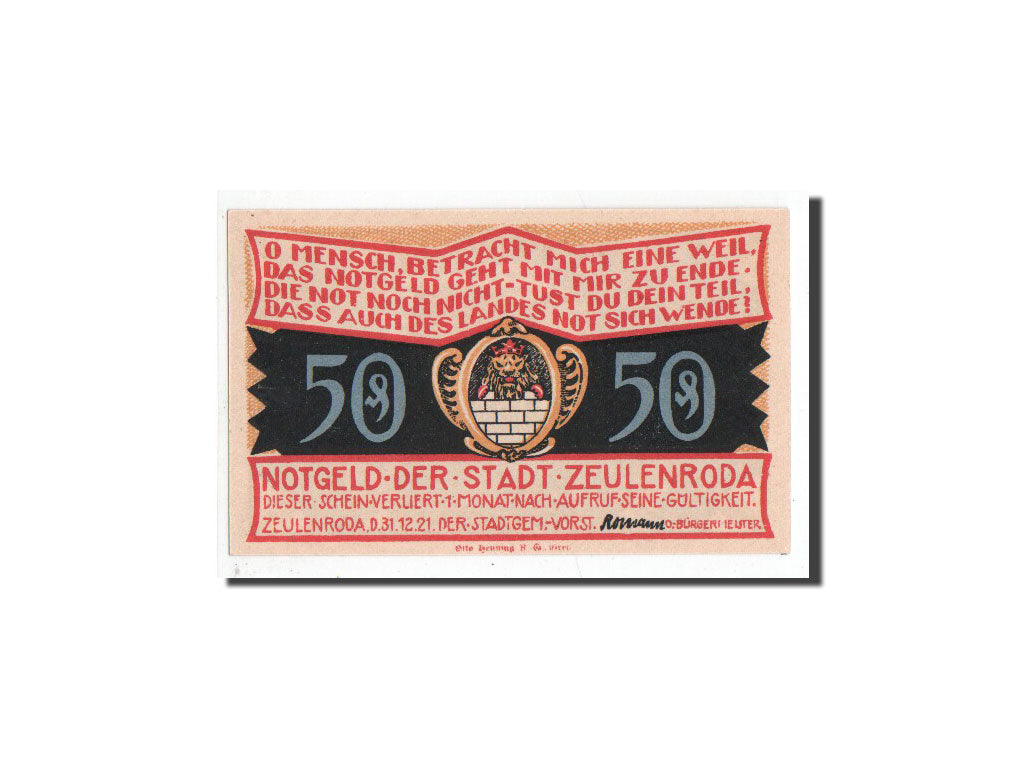 Banconote, Germania, Zeulenroda, 50 Pfennig, Maison, 1921, 1921-12-31, FDS