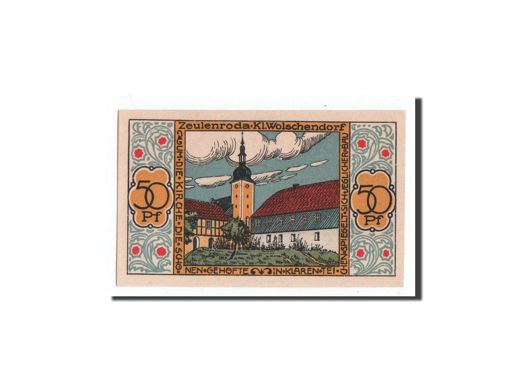 Billete, Alemania, Zeulenroda, 50 Pfennig, Eglise 1, 1921, 1921-12-31, UNC