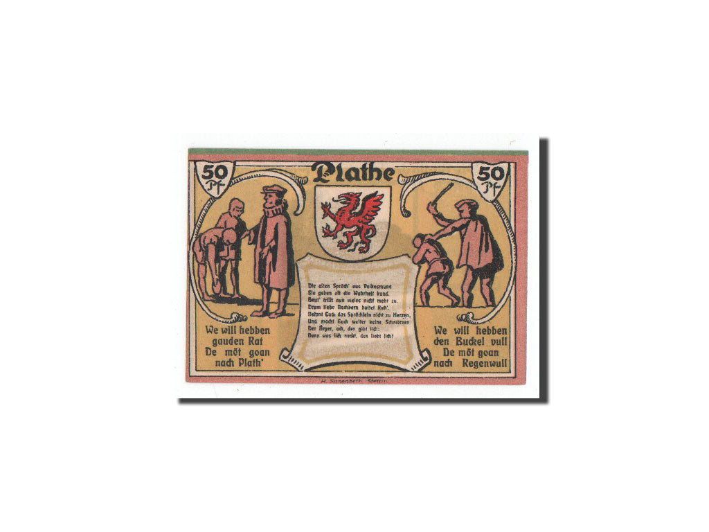 Banknote, Germany, Plathe, 50 Pfennig, personnage, O.D, Undated, UNC(65-70)
