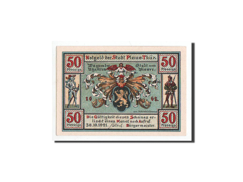 Banconote, Germania, Plaue Thür., 50 Pfennig, château, 1921, Undated, FDS