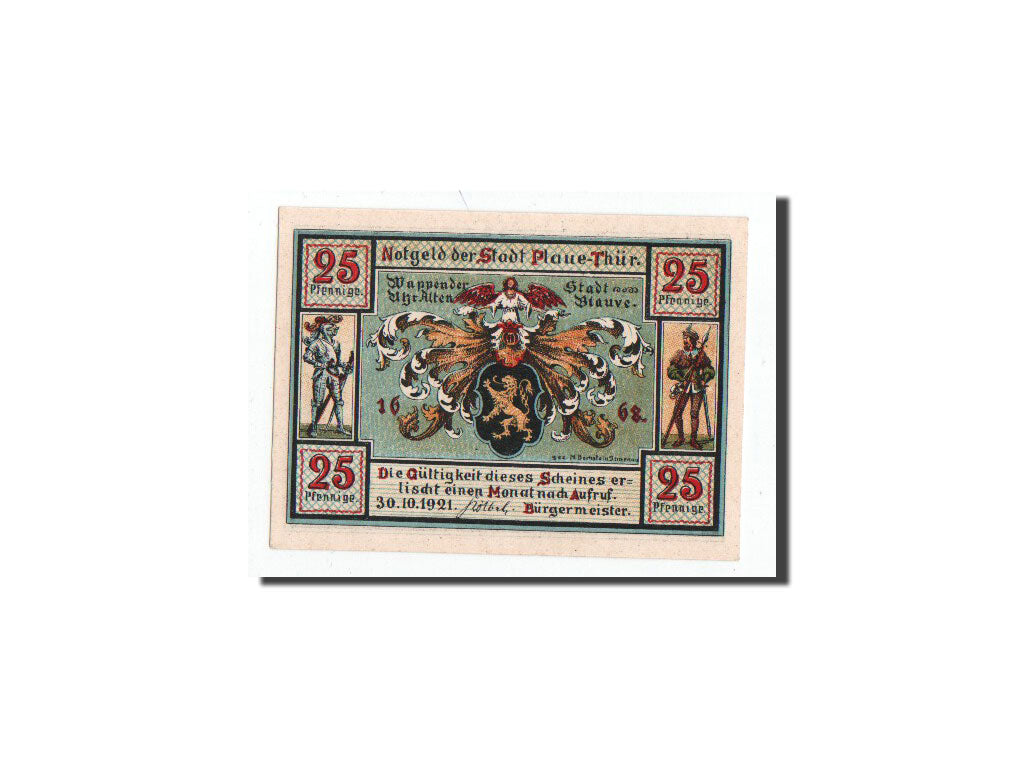 Banconote, Germania, Plaue Thür., 25 Pfennig, industrie et commerce, 1921