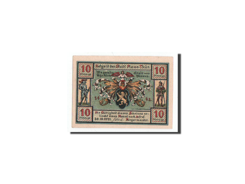 Billete, Alemania, Plaue Thür., 10 Pfennig, Batiment, 1921, Undated, UNC