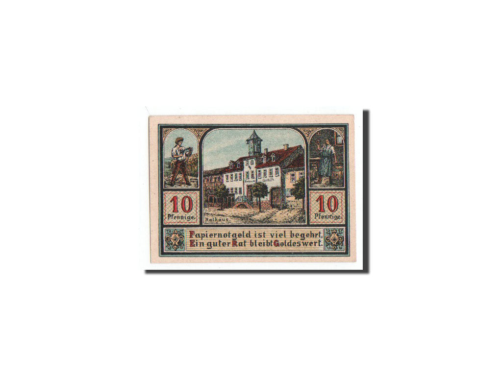 Billete, Alemania, Plaue Thür., 10 Pfennig, Batiment, 1921, Undated, UNC