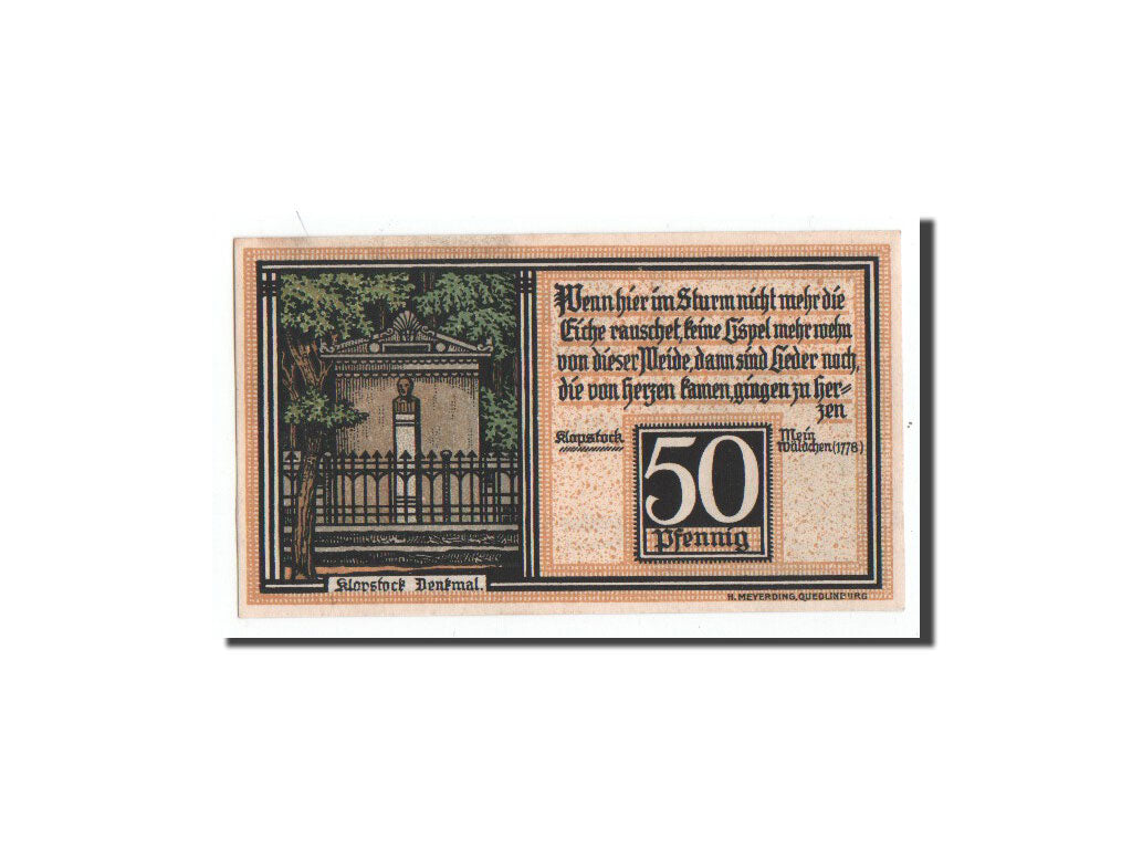 Banknote, Germany, Quedlinburg, 50 Pfennig, Monument, 1921, 1921-06-01