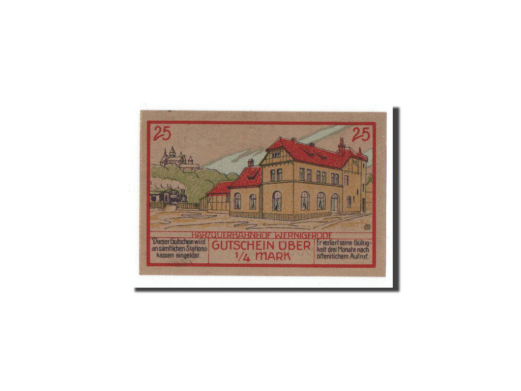 Banconote, Germania, Wernigerode, 25 Pfennig, château, 1921, 1921-03-01, FDS