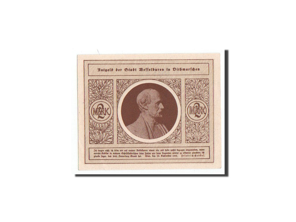 Banknot, Niemcy, Wesselburen, 2 Mark, portrait, O.D, Undated, UNC(65-70)
