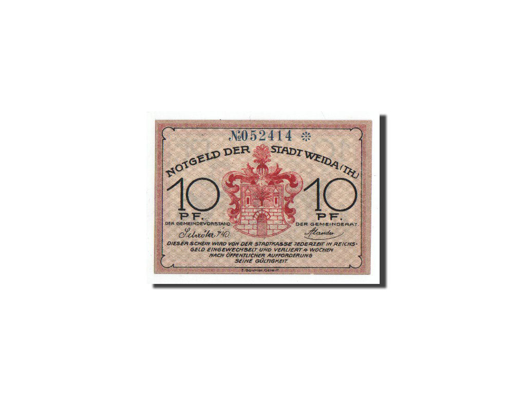 Banknot, Niemcy, Weida Stadt, 10 Pfennig, cordonnier, O.D, Undated, UNC(65-70)