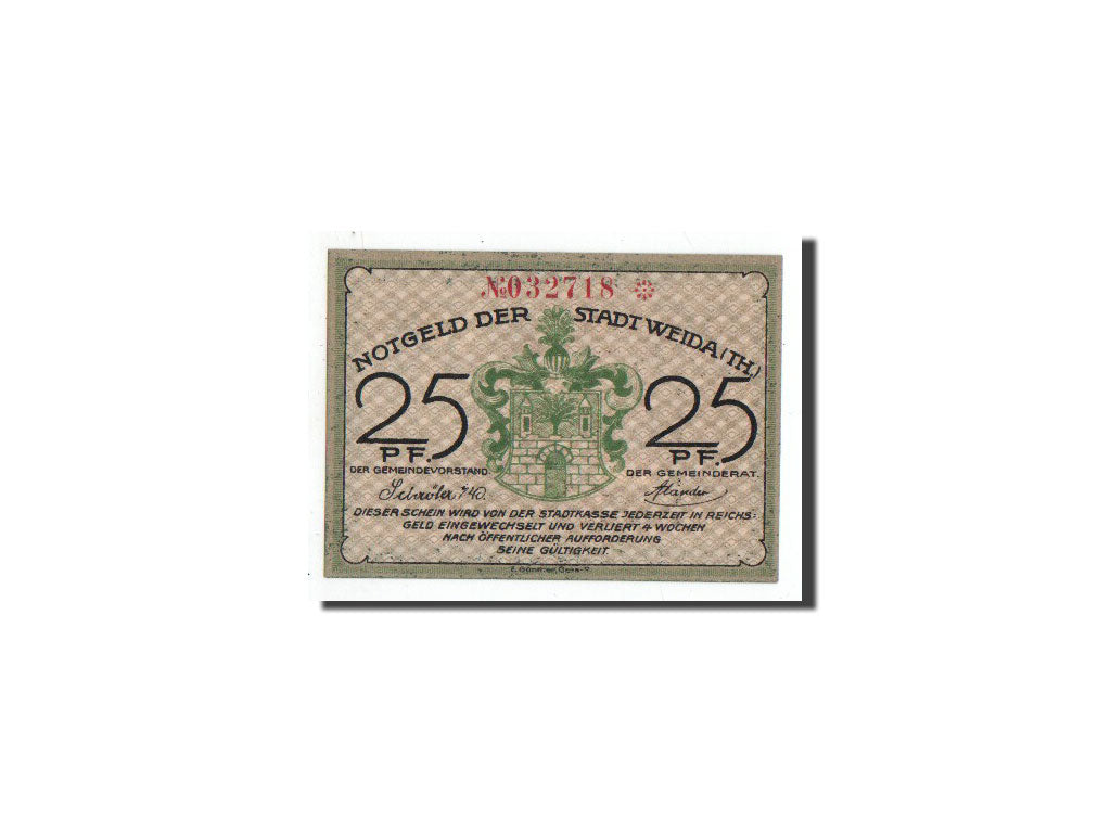 Banconote, Germania, Weida Stadt, 25 Pfennig, industrie textile, O.D, Undated