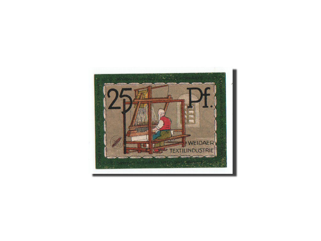 Banconote, Germania, Weida Stadt, 25 Pfennig, industrie textile, O.D, Undated