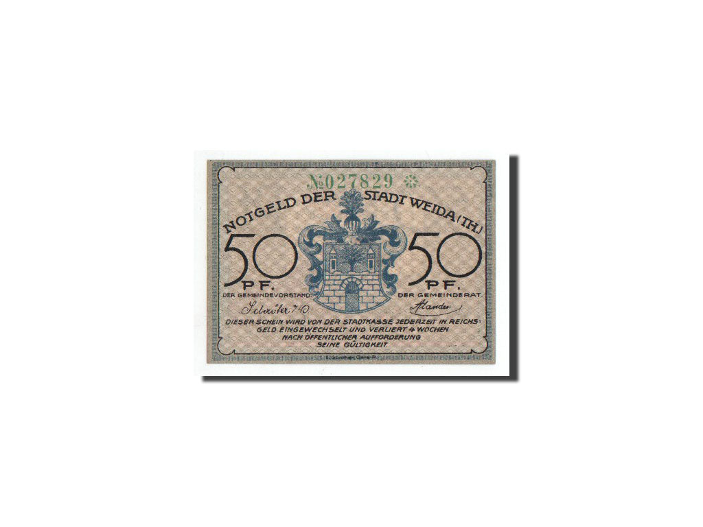 Banconote, Germania, Weida Stadt, 50 Pfennig, maroquinier, O.D, Undated, FDS