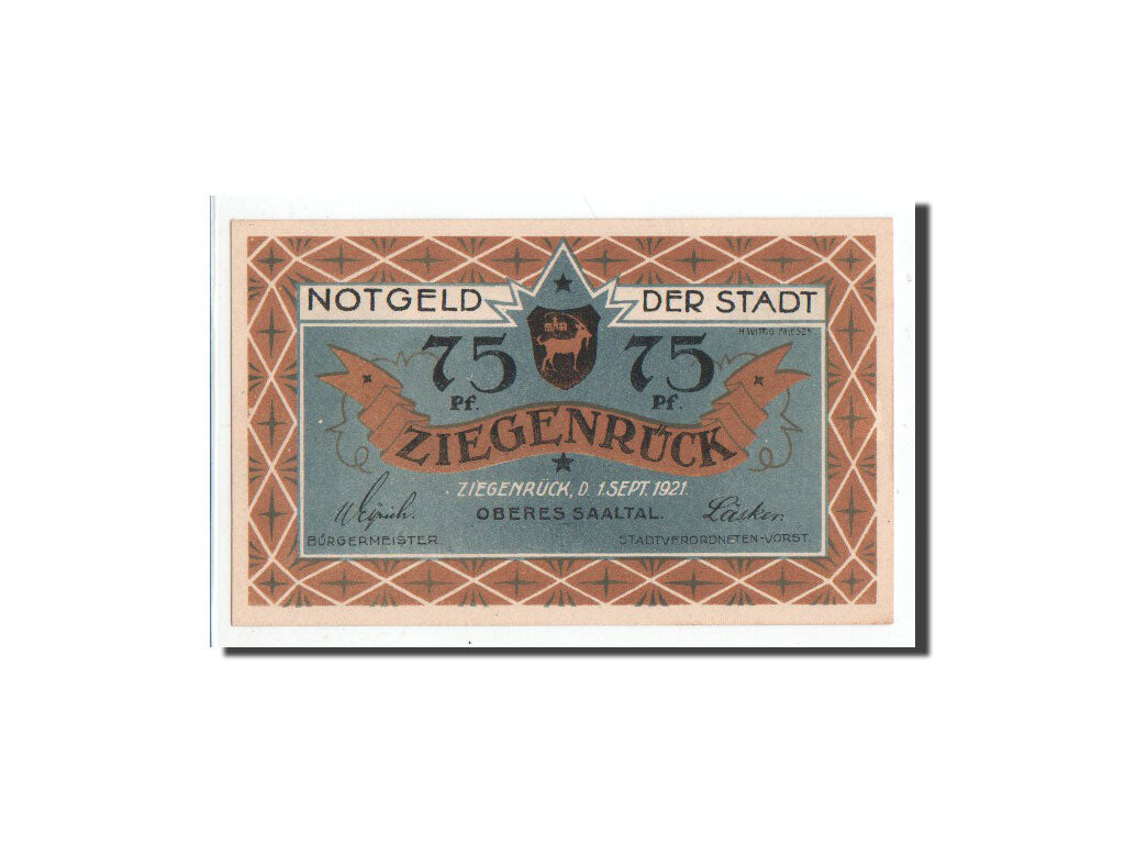 Billet, Allemagne, Ziegenrück, 75 Pfennig, paysage, 1921, 1921-09-01, NEUF