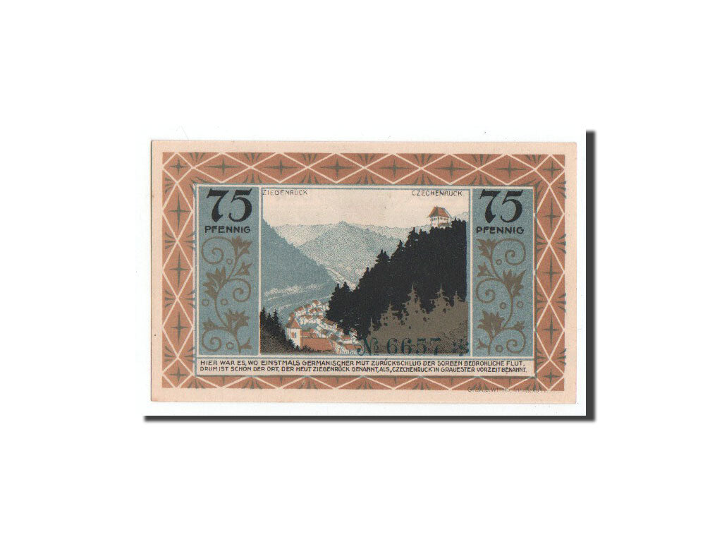 Billet, Allemagne, Ziegenrück, 75 Pfennig, paysage, 1921, 1921-09-01, NEUF