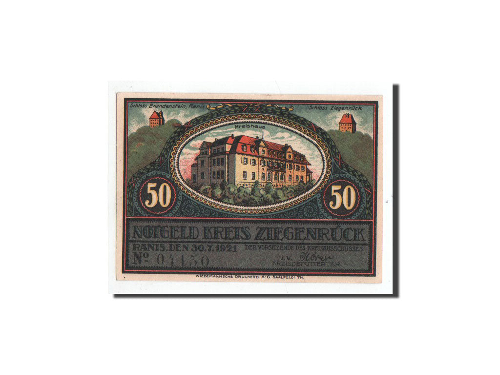 Billete, Alemania, Ziegenrück, 50 Pfennig, chateau 2, 1921, 1921-07-30, UNC