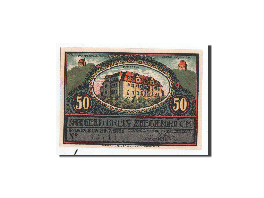 Billete, Alemania, Ziegenrück, 50 Pfennig, paysage, 1921, 1921-07-30, UNC